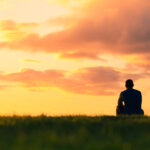 Enjoying a peaceful moment, thinking, getting away from it all concept.